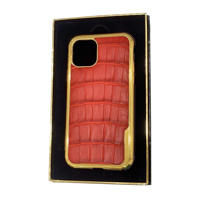 Luxury Gold iPhone 11 Pro and Pro Max Casing with Red Crocodile Leather