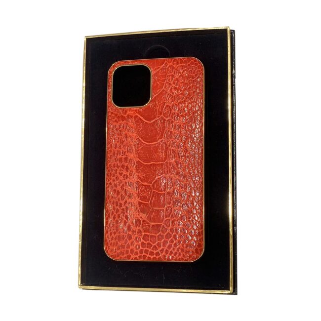 Luxury Gold iPhone 11 Pro and Pro Max Casing with Red Ostrich Kopp Leather