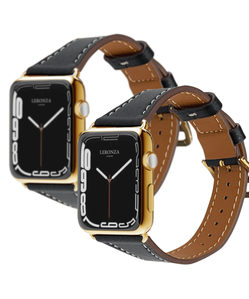 24k gold apple watch series 8 ultra with black leather strap