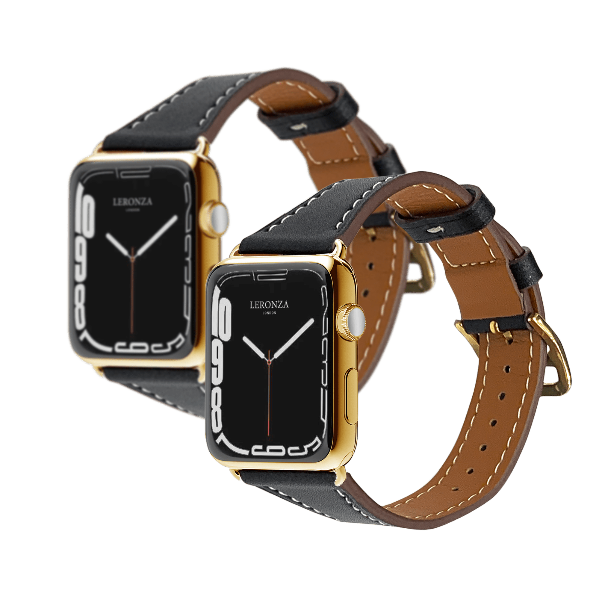 Hortory luxury watch band balck leather watch strap compatible with apple  watch 2 3 4 5 7 series watch strap