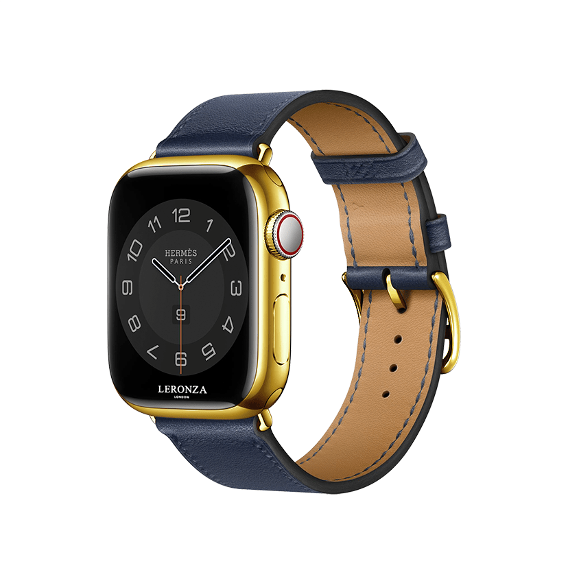 New Luxury 24K Gold Apple Watch Hermès Series 7 with Bleu Navy