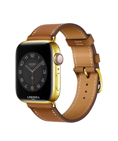 24K Gold Apple Watch Hermès Series 7 with Gold Leather Single Tour Strap