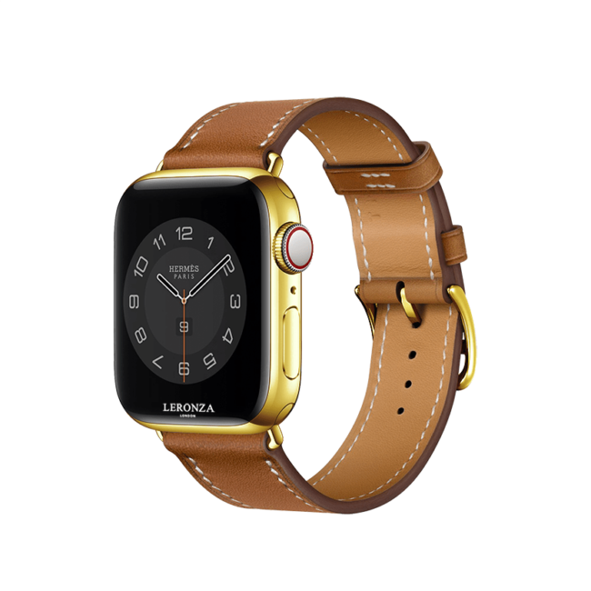 24K Gold Apple Watch Hermès Series 7 with Gold Leather Single Tour Strap