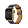 24K Gold Apple Watch 7 with Noir:Bleu Electrique Swift calfskin, Circuit 24 print
