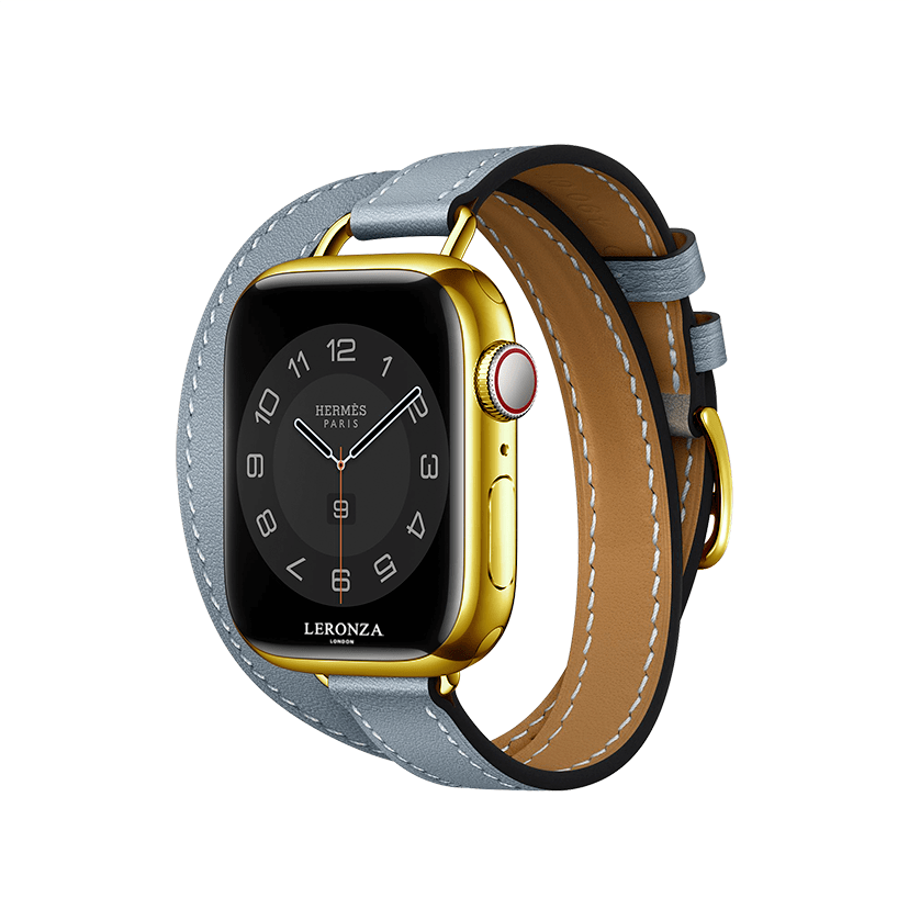 New Luxury 24K Gold Apple Watch Hermès Series 7 with Bleu Lin