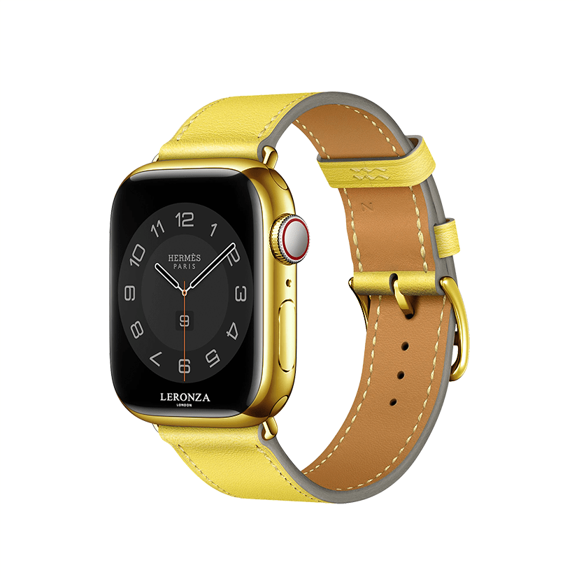 New Luxury 24K Gold Apple Watch Hermès Series 7 with Lime Leather 
