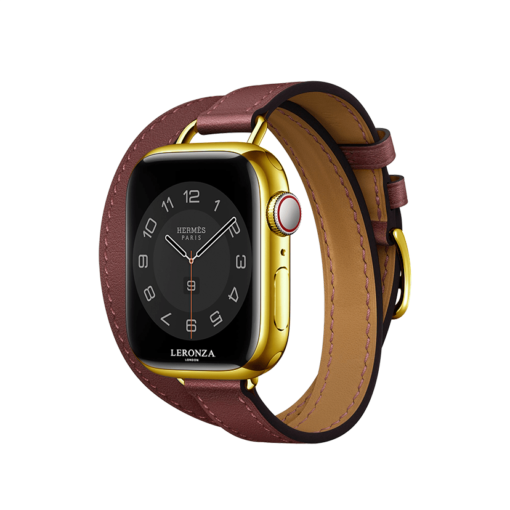 24K Gold Apple Watch Hermès Series 7 with Rouge H Leather Double Strap