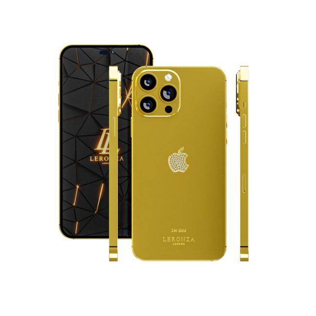 New Luxury 24k Gold iPhone 14 Pro and Pro Max with Crystal Logo - Leronza