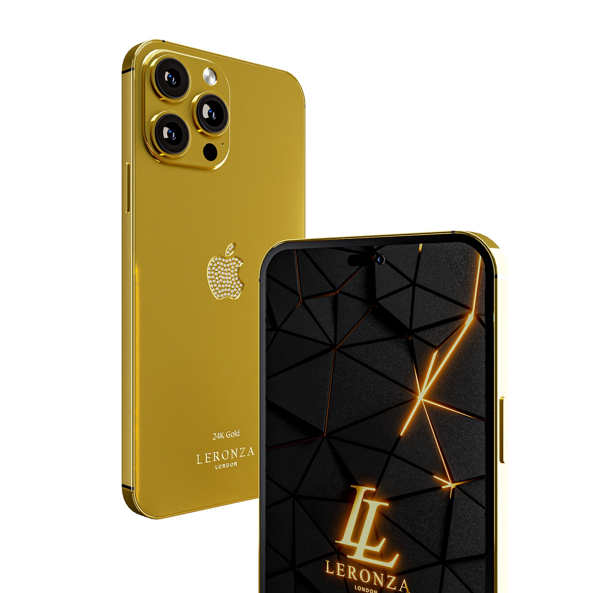 New Luxury 24k Gold iPhone 14 Pro and Pro Max with Crystal Logo 