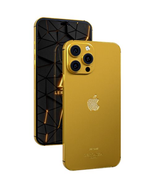 Luxury 24k Gold diamond apple logo iPhone 14 Pro