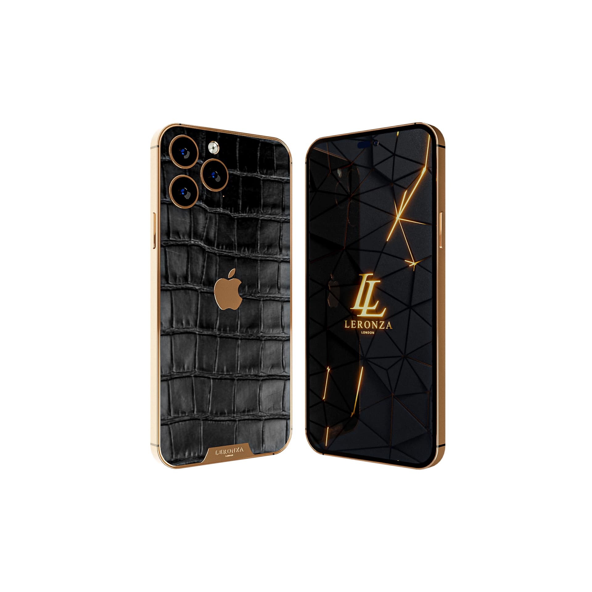 Crocodile Embossed Leather Case for iPhone 14 Pro and 14 Pro Max by Golden Concept Black / 14 Pro