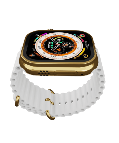 Latest Leronza 24k Gold Apple Watch Ultra 2 gift for him or her with white ocean band