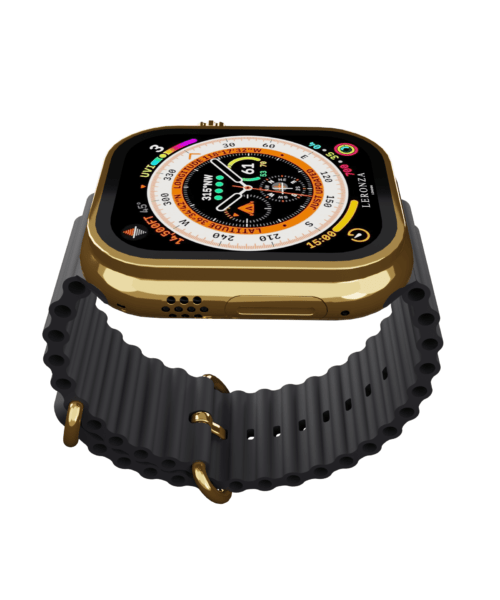 Latest Leronza 24k Gold Apple Watch Ultra 2 gift for him or her with black ocean band