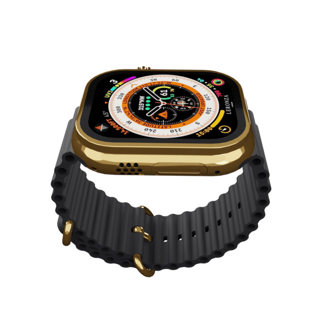 Latest Leronza 24k Gold Apple Watch Ultra 2 gift for him or her with black ocean band
