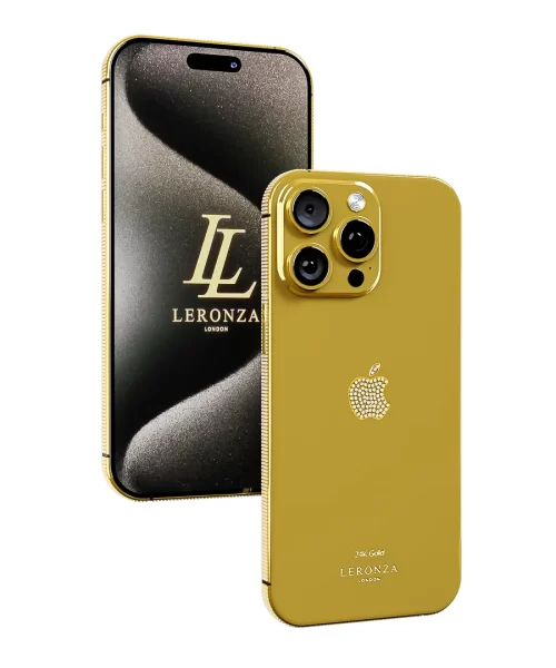 Leronza 24K Gold iPhone 15 Pro Diamond Bezel and Logo