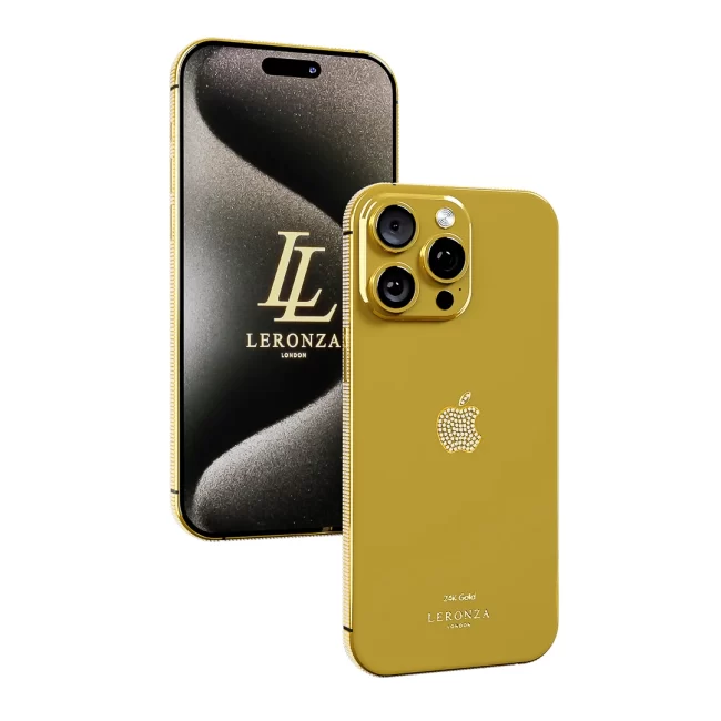 Leronza 24K Gold iPhone 15 Pro Diamond Bezel and Logo