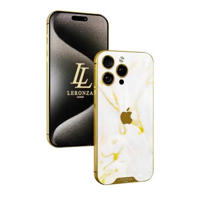 Leronza 24k Gold iPhone 15 Pro Full Mother of Pearl Edition