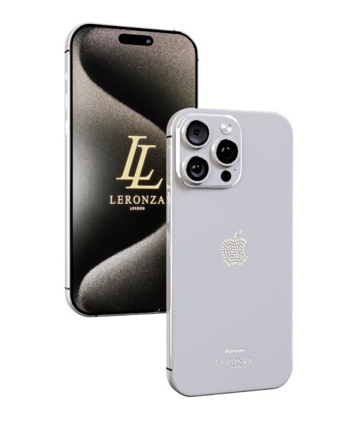 Leronza Platinum iPhone 15 Pro swarovski logo