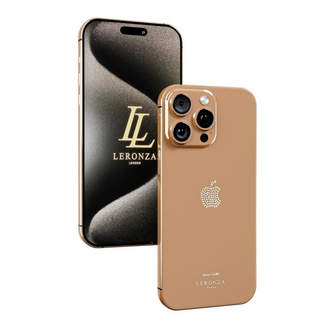 Leronza Rose Gold iPhone 15 Pro Swarovski Logo