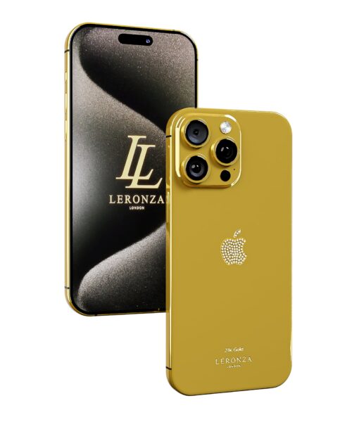 Leronza 24k Gold iPhone 15 Pro Swarovski logo