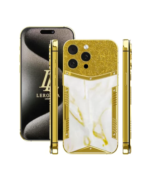 Latest Customized 24k Gold Apple iPhone 15 Pro Max with Mother of Pearl Royale Edition