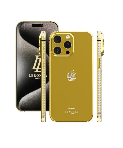 Personalized 24k Gold Apple iPhone 15 Pro Max Swarovski logo and frame Edition