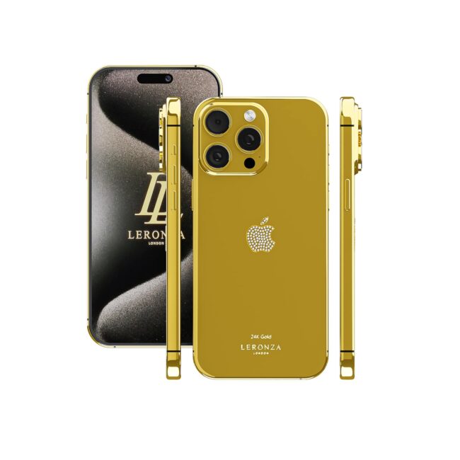 24k Gold iPhone 15 Pro Max swarovski logo