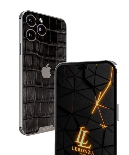 leronza luxury Apple iPhone 15 pro max Platinum with black crocodile leather