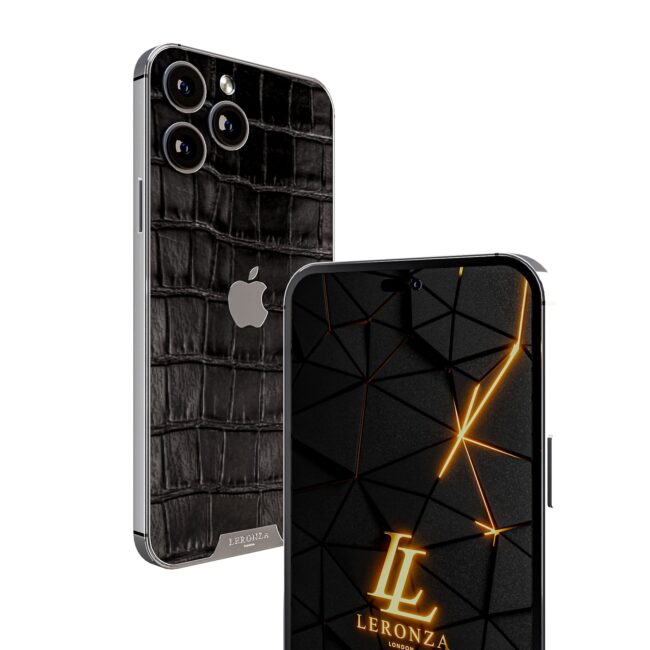 leronza luxury Apple iPhone 15 pro max Platinum with black crocodile leather