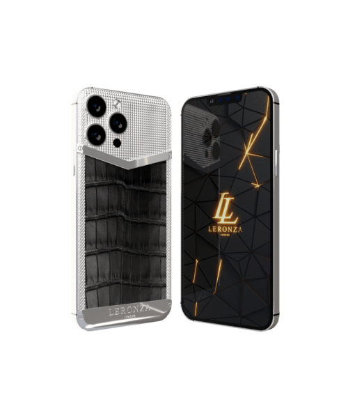 Leronza Platinum Apple iPhone 15 Pro Max with Black Crocodile Leather