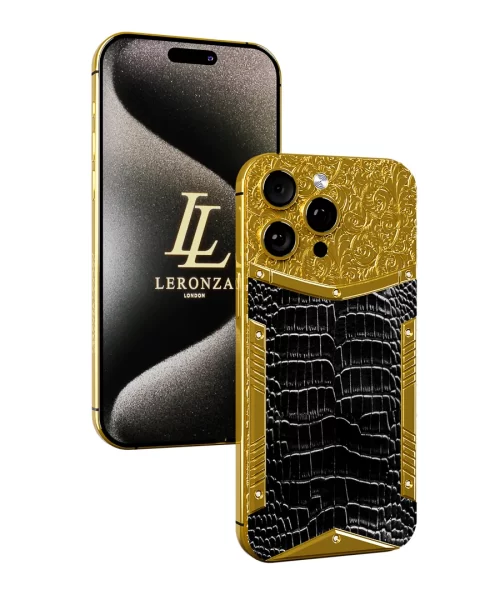 24k gold iPhone 15 pro max black crocodile leathe