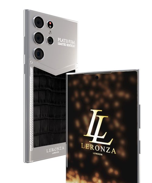 New Leronza Luxury Platinum Samsung Galaxy S24 Ultra with Black Leather