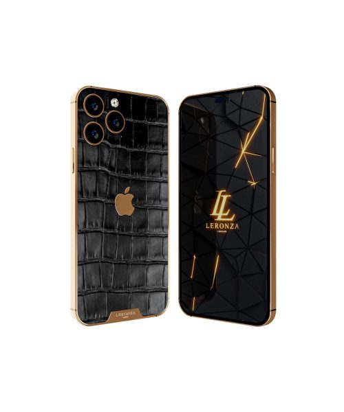 New Leronza Luxury Rose Gold iPhone 15 Pro Max with Black Crocodile Leather