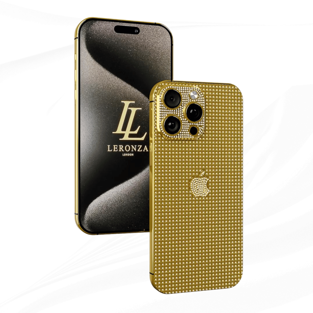 Leronza luxury 24k Gold Apple iPhone 15 Pro Max full swarovski diamond