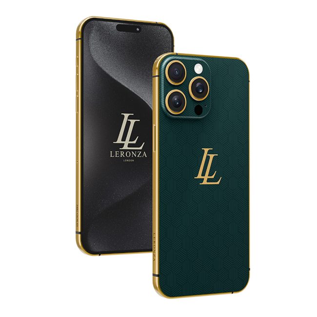 New Leronza Luxury 24k Gold Apple iPhone 15 Pro and Max Verdant Rhodium Edition