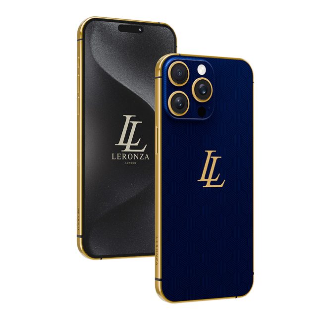 Personalized 24k Gold Apple iPhone 15 Pro and Max Royal Blue Rhodium Edition