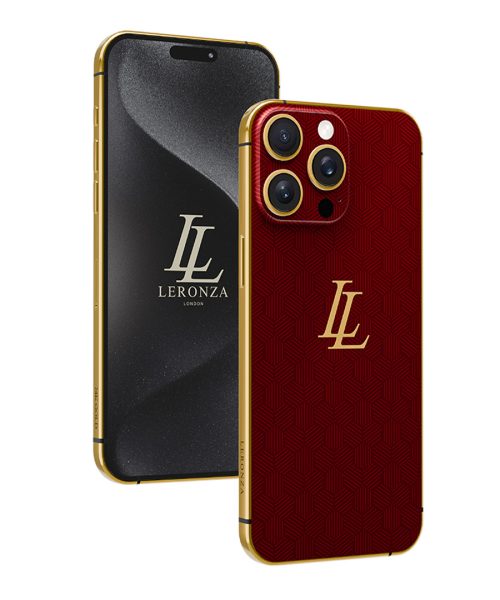 New Leronza Luxury 24k Gold Apple iPhone 15 Pro and Max Crimson Red Rhodium Edition