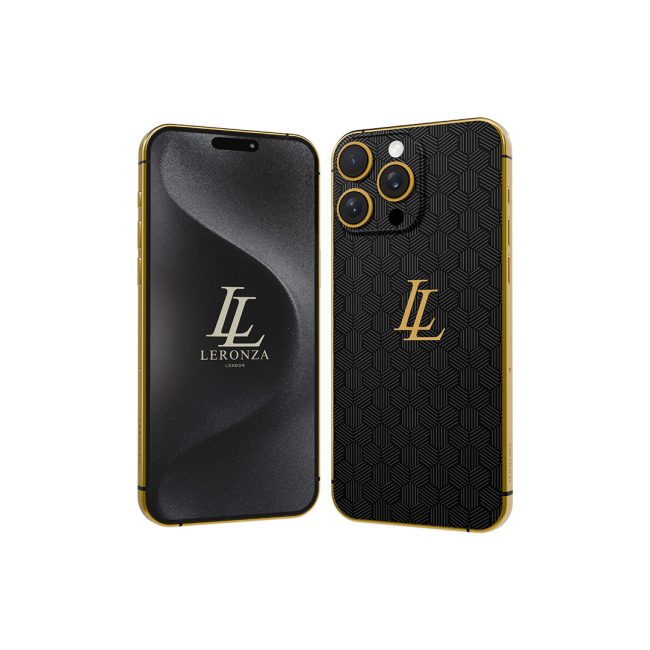New Leronza Luxury 24k Gold Apple iPhone 15 Pro and Max Noir Rhodium Edition