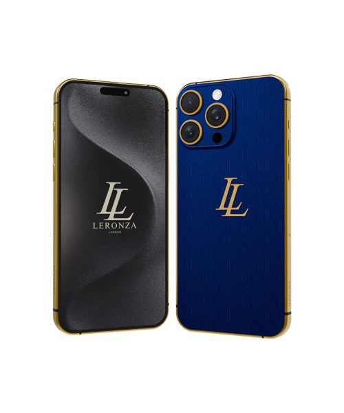 New Leronza Luxury 24k Gold Apple iPhone 15 Pro and Max Royal Blue Rhodium Edition