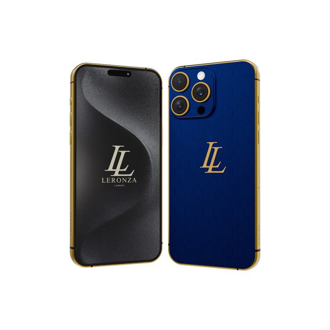 New Leronza Luxury 24k Gold Apple iPhone 15 Pro and Max Royal Blue Rhodium Edition