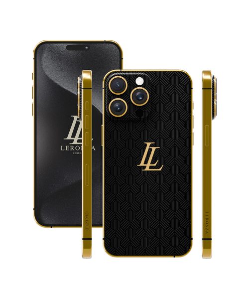New Leronza Luxury 24k Gold Apple iPhone 15 Pro and Max Noir Rhodium Edition