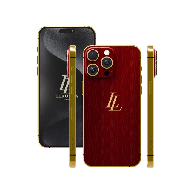 Personalized 24k Gold Apple iPhone 15 Pro and Max Crimson Red Rhodium Edition