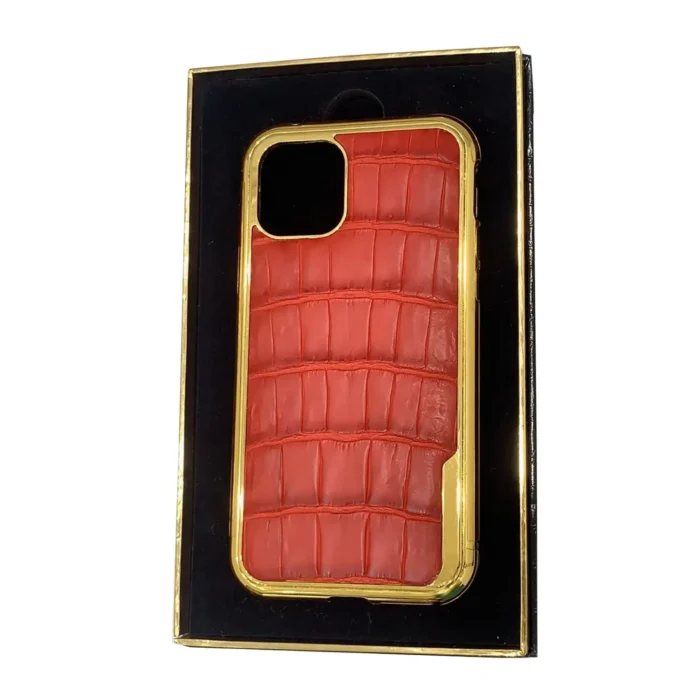 Leronza Luxury 24K Gold Apple 16 Pro Max iPhone Casing Red Leather