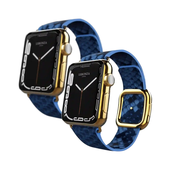 Luxury 24K Gold Apple Watch Series X with Blue Python Strap | Leronza