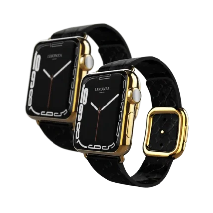 Leronza’s Custom made 24 Kt. Gold Apple Watch Series X with black python strap