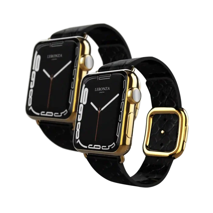 Leronza’s Custom made 24 Kt. Gold Apple Watch Series X with black python strap