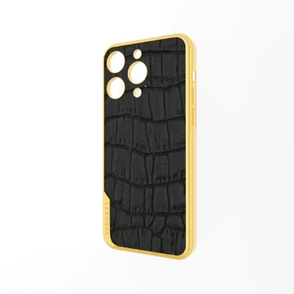 Gold iPhone 15 16 Pro Max Crocodile leather case