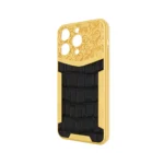 Gold iPhone 15 16 Pro Max Flora leather case