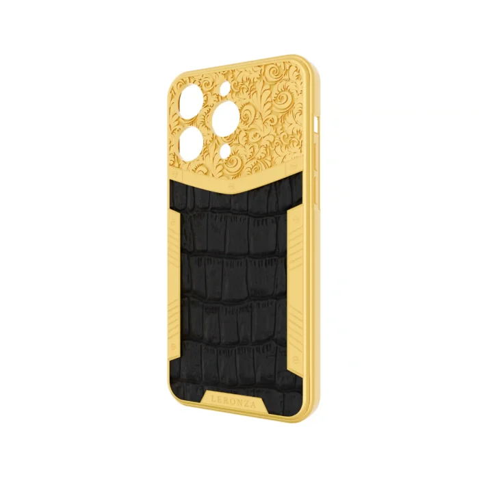 Gold iPhone 15 16 Pro Max Flora leather case