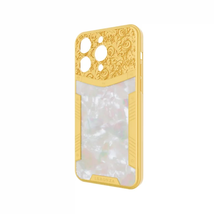 Gold iPhone 15 16 Pro Max Pearl flora case